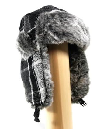 Super Soft Plaid Wool Trooper Trapper Pilot aviator Hat with Soft Faux Fur for Womens and Mens one size fits up to large head in Black Purple and Red