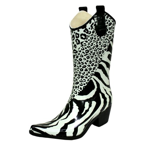 Black & White Leopard Zebra Cheetah Print Ladies Western Cowboy Rubber