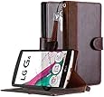 LG G4 Case, ACEABOVE&reg; [Stand Feature] LG G4 Wallet Case **NEW** [Book Cover Case] [Dark Brown] - Premium Genuine Leather Wallet cover with Hand Strap - LG G4 Leather Case with STAND Flip Cover and Credit Card ID Holders for LG G4 2015 Model