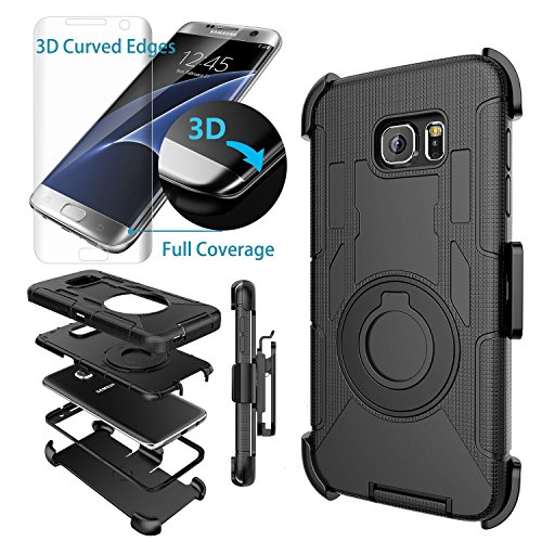 Galaxy S7 Edge Case,Case-cubic S7 Edge Holster-Dual Layer Armor Defender Protective Case Cover with kickstand Belt Swivel Clip+TPU Curved Edge to Edge HD Screen Protector for Samsung S7 Edge