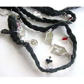 Disney Couture 14K Silver Plated Eat Me Drink Me MultiCharms Leather Wrap Bracelet Black We Do NOT...
