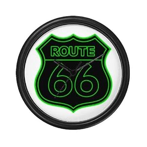 Green Route 66 Neon Wall Clock