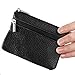 Lecxci Small Mens Womens Leather Coin Change Purses, Card Case Wallet with Attached Key Ring for Car Home Key (Black)
