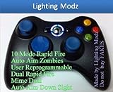 10 modes! Blue D-pad, Thumb Sticks! Black Xbox 360 Modded Rapid Fire Wireless Controller with Blue L