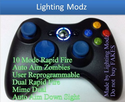 10 modes! Blue D-pad, Thumb Sticks! Black Xbox 360 Modded Rapid Fire Wireless Controller with Blue Led.