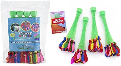 Crazy Balloons - Fills and Ties 111 Water Balloons in a Minute - Hose Attachment Filler - Includes 111 Self Sealing Balloons - Make a Bunch of Battle Ready Water Bombs Fast - Easy for Kids to Use - Bonus Water Fight Games Booklet/Green