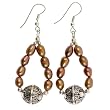Handmade Gold Pearl Dangle Earrings With Antiqued Silver Beads