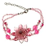 Floral Pink Beaded Link Bracelet
