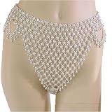 Bellydance White Brass Flower and Bell Bikini Bottom, One size fits waist or hips up to 40", For belly dancing costume or just for fun