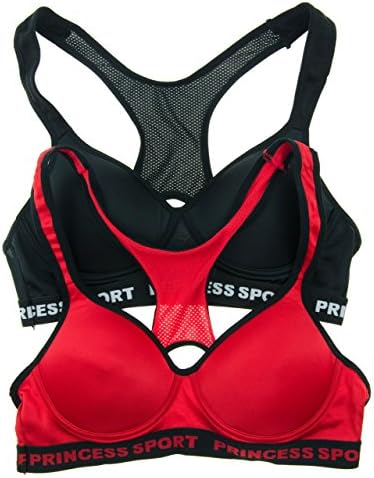 Cotton Cantina 2 Pack Microfiber and Mesh Sports Bra (2X, Red/Black)