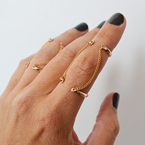 Open Cuff Double Chain Ring, Gold Filled or Sterling Silver Connected Knuckle Ring, any ring size