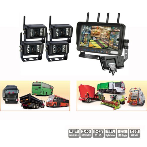 Rupse TM 7 HD QUAD Monitor IR Nachtsicht Funk Wireless Kabellose Rückfahrkamera und Einparkhilfe Nachtsicht Funk Rückfahrsystem Funkrückfahrsystem für RV LKW Anhänger Bus oder fünften Runde 4 x 1 3 Farb SHARP CCD Kamera 130 ° Winkel 250K Pixel Built-in Mik 7 QUAD TFT LCD Farbmonitor mit Digital S