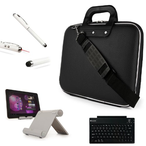 Faux Leather Shoulder Bag Hardshell Cube Case For Amazon Kindle Fire HD HDX 7 inch Tablet + Keyboard + Metal Stand + Stylus