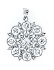 925 Sterling Silver cubic zirconia Victorian Snowflake pendant Milgrain Finish on an 18 inch cable chain rhodium plated gift boxes