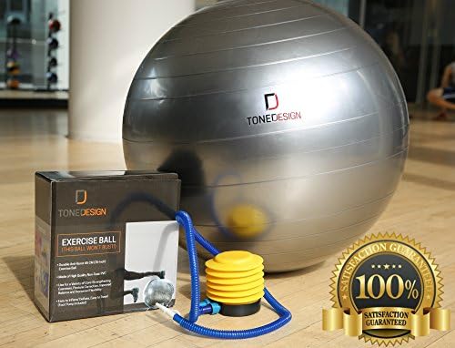 Fitness Stability Ball 65cm w/ Pump by TONEDESIGN For Core Exercises, Stretching, Yoga, Flexibility &amp; Balance, Use as Chair For Better Posture, Portable, Anti-Burst, Easy Inflate, TONE YOUR BODY NOW!