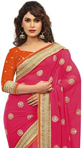 Surat Tex Pink Georgette Designer Embroidered Sarees With Blouse Piece-G209SE4063CAM
