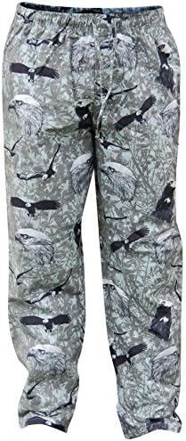 Stillwater Supply Men's Flannel Lounge Pants in Wildlife Pattern -- Deer, Bear, Eagle and Duck (Large, Eagle)