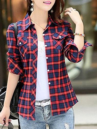 シャツ カジュアルシャツ ネルシャツ 大きい サイズ 有 お洒落 長 袖 チェック 柄 シャツ トップス 青 朱 (オリジナル・ブレスレットとサシェセット)