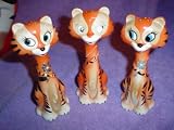 3 PIECE LONG NECK TIGERS SALT AND PEPPER SHAKER SET