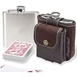 Hip Flask & Cards w/Carrier (Brown simulated Suede & Leather)