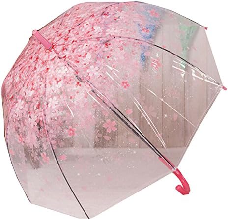 Xi Creative Fresh Cherry Blossom Environmental All-weather Clear Dome Bubble Umbrella. (Red)