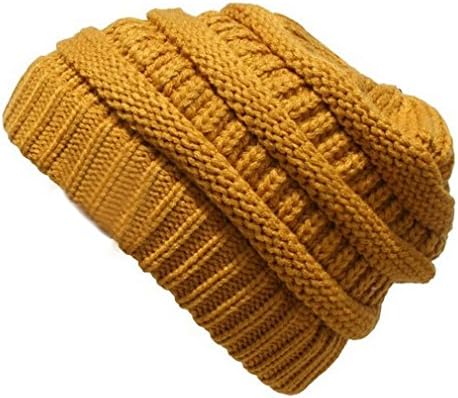 Unisex Women Men Multicolor Thick Knitted Cap Warm Beanie Hat Oversized,Mustard