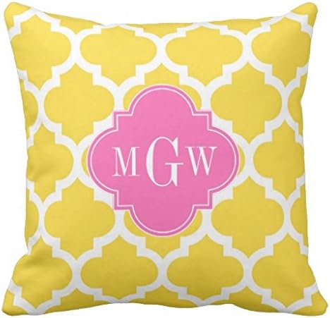 Pineaple Moroccan 5 Hot Pink2 3 Initial Monogram Throw Pillow Case