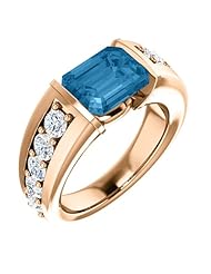 10K Rose Gold 9.00x7.00mm Emerald Cut London Blue Topaz and Diamond Ring -- LIFETIME WARRANTY