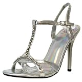 Silver Strappy Women's Sandal Pump With Rhinestones