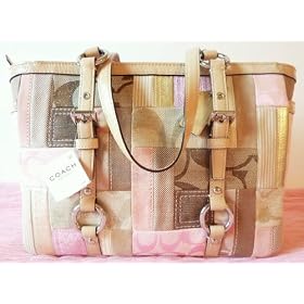 Authentic COACH Signature Patchwork Gallery Pink/khaki Tote Handbag 13721