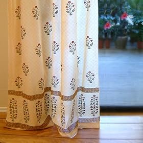 Red Poppy ~ Elegant Indian Flower Print Tab Top Curtain Panel 84x46 by Saffron Marigold