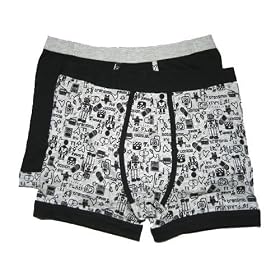 Childrens/Kids Boys Stretch Boxer Briefs, Black Patterned Underwear (ex-stores) (Pack of 2)