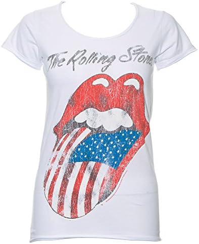 Rolling Stones Women's USA Tongue Skinny T Shirt - Medium, White