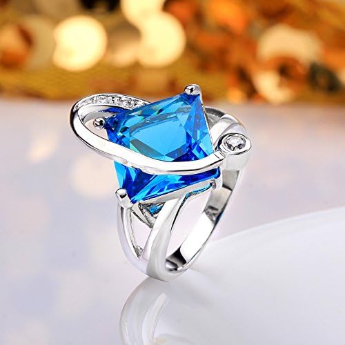 White Gold Plated Princess Cut Blue Crystal Promise Rings for Women Girls WA000711 (7)
