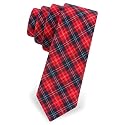 Prep Plaid Narrow Tie by The American Necktie Co - Red Microfiber