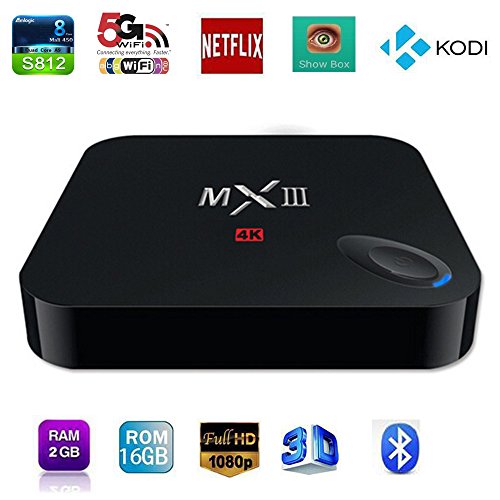 Epteam Updated MXIII MX3 Quad Core Amlogic S812 2G/8G Smart HTPC TV Box Support 3D-HD 4K Android 4.4.2 Miracast DLNA Airplay and 2.4/5GHz Dual Wifi Bluetooth 4.0 Streaming Media Player