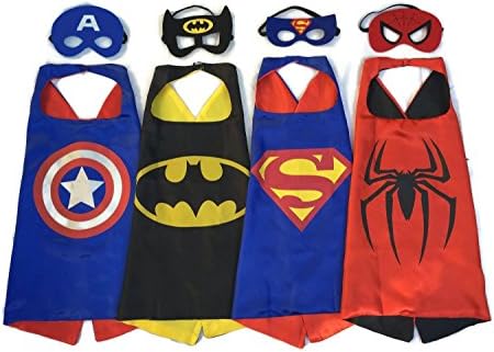 Sprill Superhero Dress Up Costumes - 4 Satin Capes and 4 Felt Masks