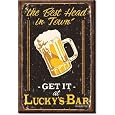 (2x3) Lucky's Bar Best Head in Town Beer Mug Distressed Retro Vintage Locker Refrigerator Magnet