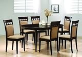 7pc Contemporary Cappuccino Finish Solid Wood Dining Table Chairs Set