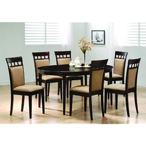 7pc Contemporary Cappuccino Finish Solid Wood Dining Table Chairs Set by