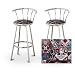 2 Native American Southwest Tapestry Themed Specialty / Custom Chrome Barstools with Backrest Set