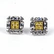 Men's Earrings with Yellow Topaz and Clear CZ - Sterling Silver - 14 x 14 mm