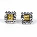 Men's Earrings with Yellow Topaz and Clear CZ - Sterling Silver - 14 x 14 mm