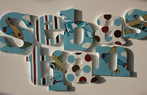 Vintage Planes, Stripes and Polka Dot Wooden Wall Name Letters / Hangings / Hand Painted for Boys Rooms, Play Rooms and Nursery Rooms (4 Letters)
