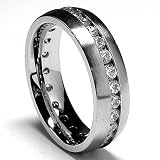 6MM Matte Finish Eternity Stainless Steel Ring Wedding Band with CZ sizes 8 to 12