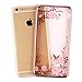 iPhone 6S Case,iPhone 6 Case,ikasus Pink Butterfly Floral Flower Bling Crystal Rhinestone Diamonds Clear Rubber Rose Plating Frame TPU Soft Silicone Bumper Case Cover for Apple iPhone 6/6S 4.7