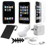 **8-Item Accessory Bundle** for Apple iPod Touch iTouch 2G 2nd Gen Generation 8GB 16GB 32GB + New iPod Touch 3G 3rd Gen 32GB 64GB Includes: Transparent Clear Snap On Crystal Hard Cover Case + Black Rubber Silicone Skin Case + Clear Reusable LCD Screen Protector + USB Car Charger Power Adapter + USB Home Travel Charger Power Adapter + Retractable USB Data Sync Cable + Fishbone Earphone Cord Management + Mesh Travel Bag
