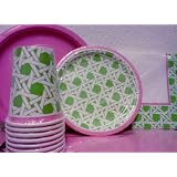 Pink, Green, and White Party Tableware Package ~ Fresh Hues Kiwi Theme ~ Dinner Plates, Dessert Plates, Napkins, Cups, & Table Cover ~ Serves 8