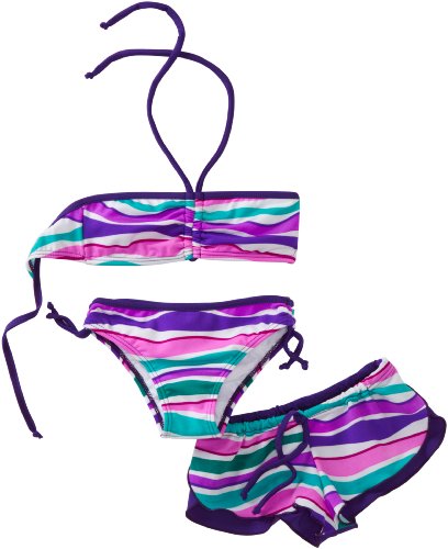 Sweet Lola Girls 2-6x Rasberry Swirls 3 Piece Swimsuit