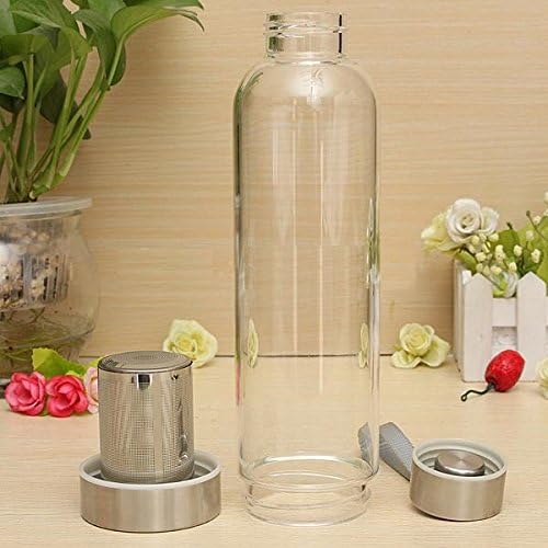 BPA Free Good Quality Glass Filter Water Bottle with Lid 18.5 Ounce (550 Ml) Home Travel Outdoor Sport Hiking Running Gym Transparent Filtered Drinking Travelling Black Blue Grey Green Red Pink Color